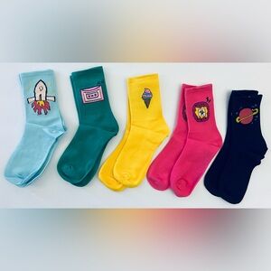 More Than Dope Graphic Crew Socks Lot 5 Pairs Rocket Ice Cream Cassette